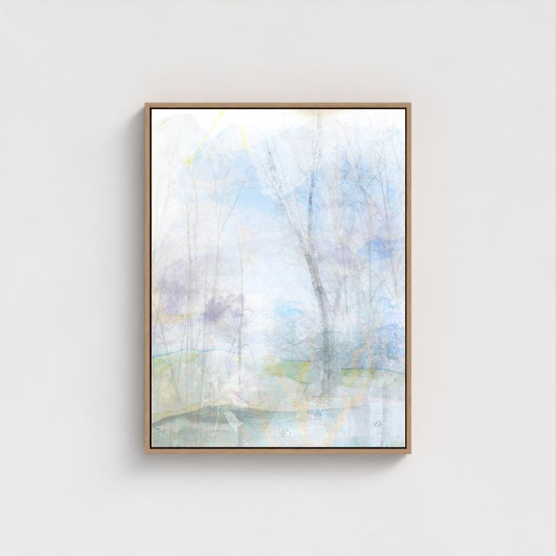 Soothing abstract art print titled ‘Morning Glade’ inspired by peaceful forest mornings – perfect for creating calm, mindful interiors