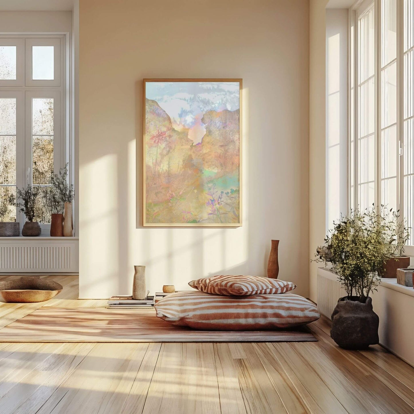 Contemporary abstract artwork ‘Canyon’ featuring flowing natural tones, ideal for adding serenity and flow to your space.