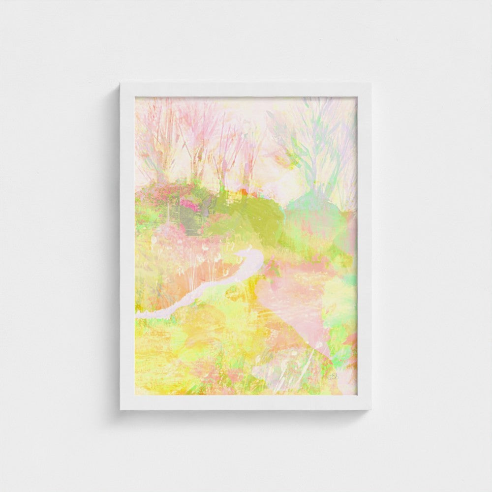 Streamside semi-abstract framed fine art print on paper