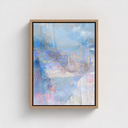 Contemporary abstract artwork ‘Lakeside’ evoking a dreamlike natural haven in blue – designed to bring balance and beauty to your walls