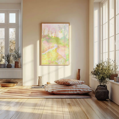 Tranquil abstract landscape ‘Streamside’ featuring flowing natural tones, ideal for adding serenity and flow to your space